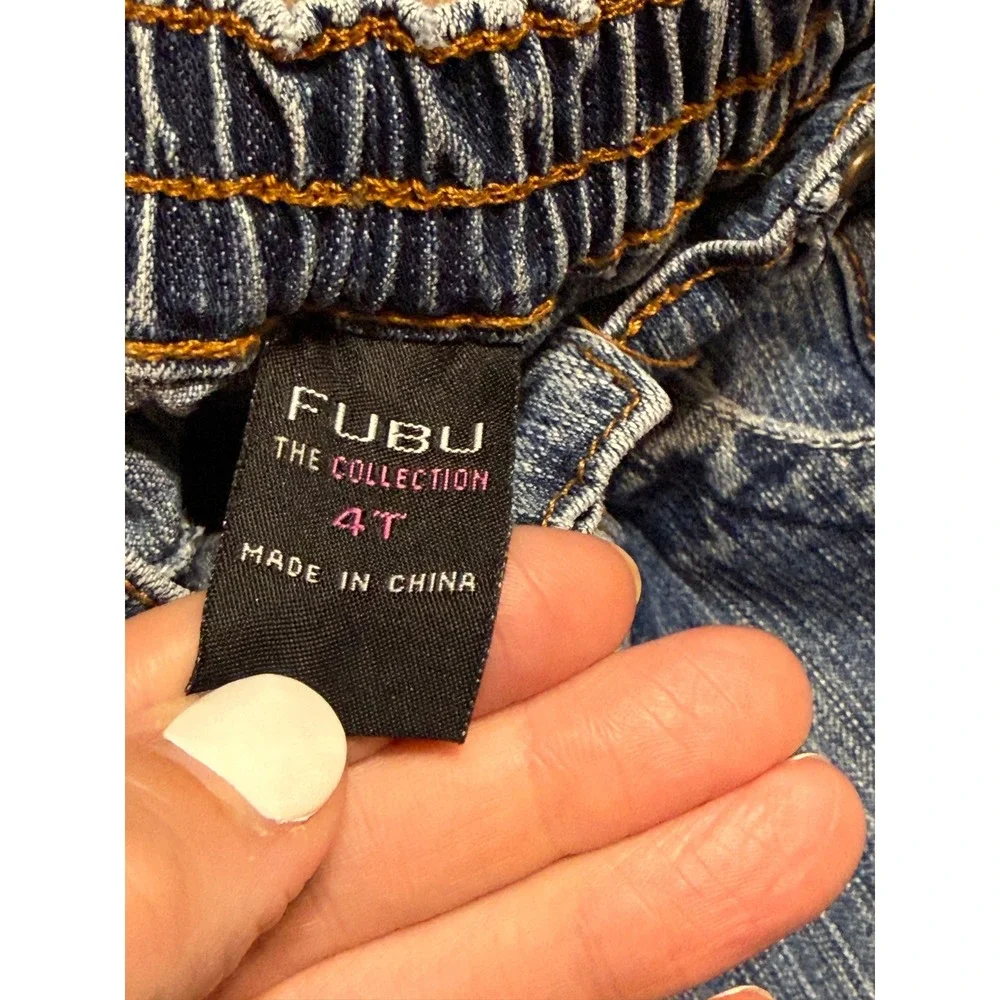 FUBU Jeans Girl Size 4T Blue Denim Flare The Collection Rhinestone Logo